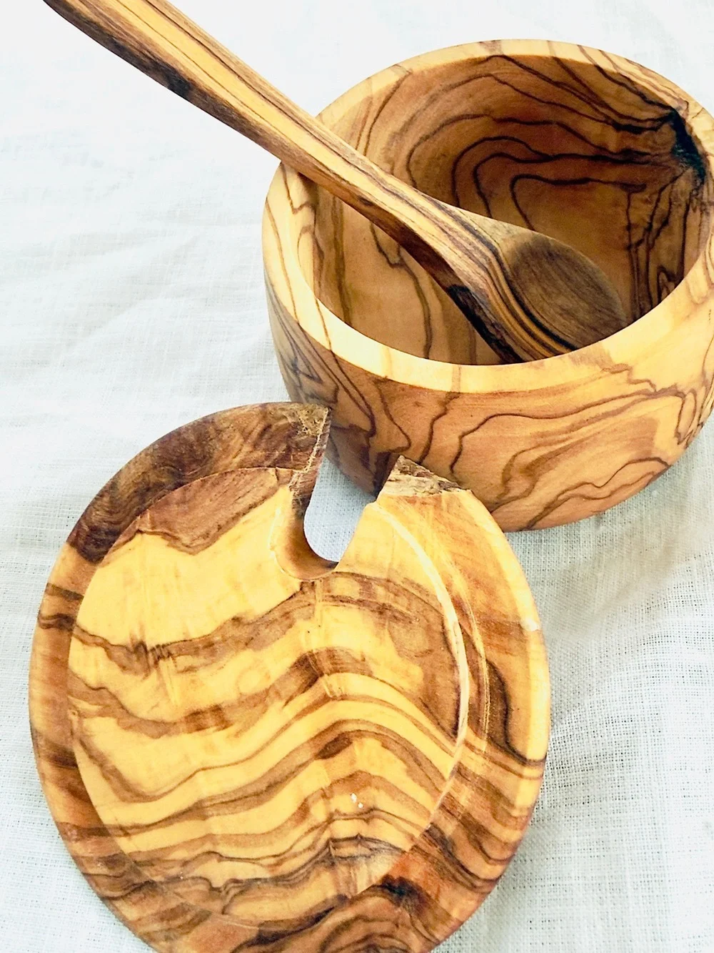 Hand-carved Italian Olivewood 7 oz Sugar Bowl & Spoon Set, Original Retail $59